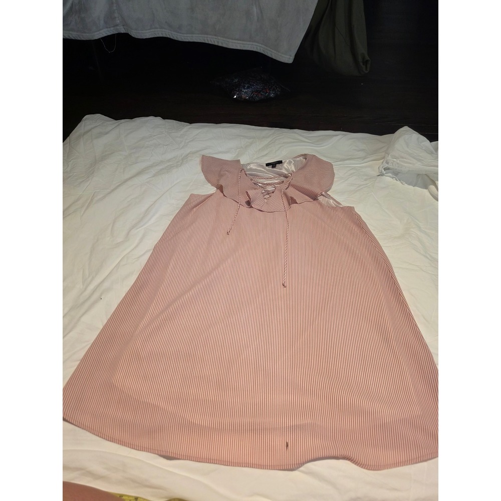Tresics Luxe Pink White Striped Ruffle Lace Up Shift Dress Large
